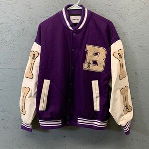 Black Air Varsity Jacket Men’s L Purple Stylish Snap Baseball Bomber